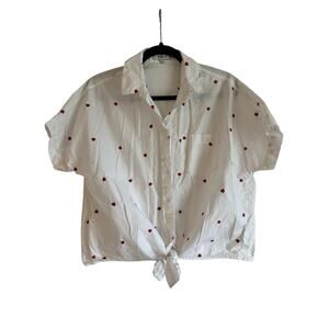 Madewell W’s Strawberry Embroidered Tie-Front Blouse Size Medium